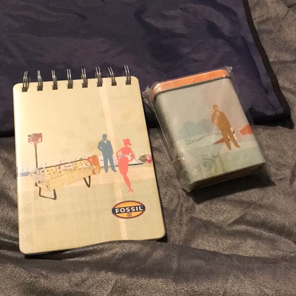 Fossil tin flip notepad and deck of playing cards retro design NEW